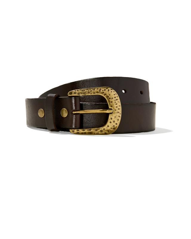 Hammered Buckle Belt in Chocolate Leather image number 0.0